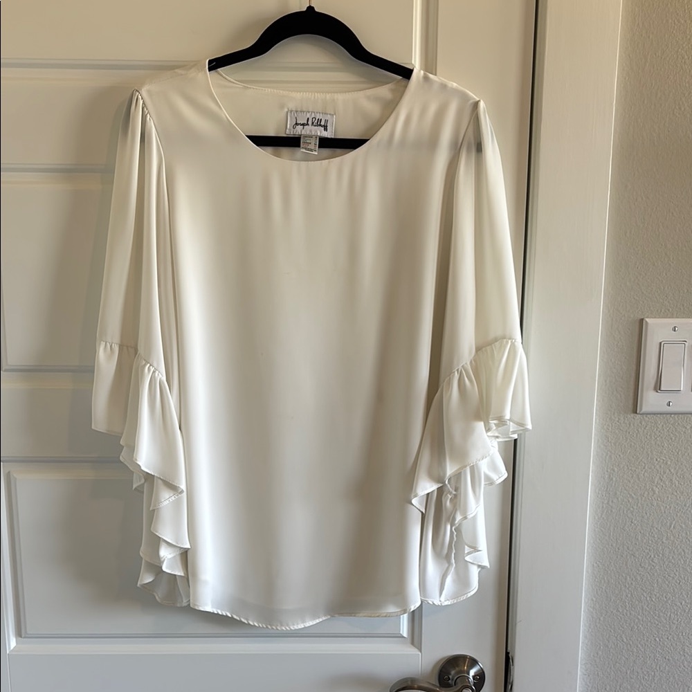 Cream Ruffled Bell Sleeve Blouse